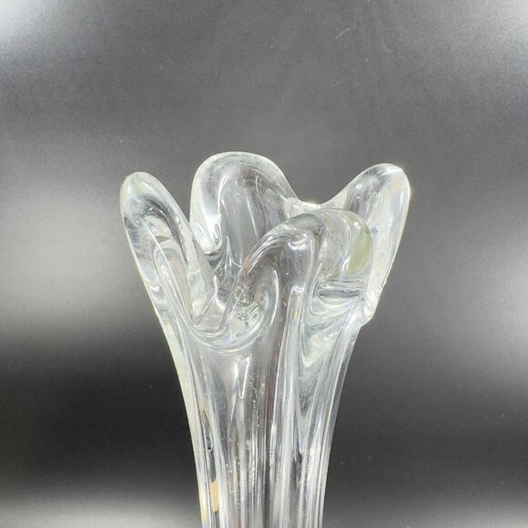 Vintage 1980s Clear Swung Art Glass Vase Tall Glass Decor Abstract Shaped Vase - Picture 6 of 15